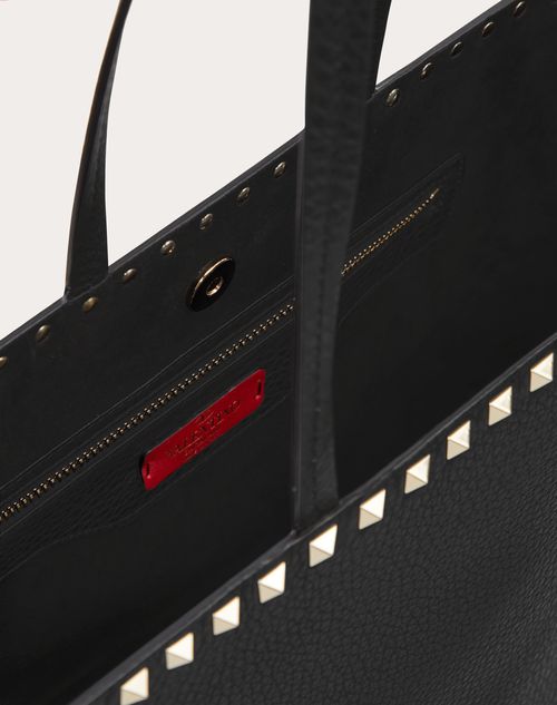 Rockstud Small Leather Tote Bag in Black - Valentino Garavani