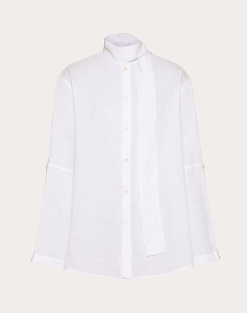 Valentino - Linen Shirt With Scarf Collar And Signature Vlogo Embroidery - White - Man - Gifts For Him