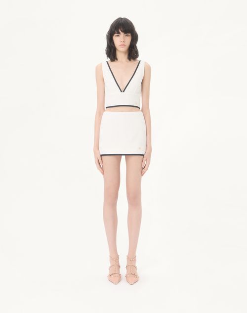 Valentino - Canestrello Cotton Tweed Top - Latte/black - Woman - Shirts And Tops