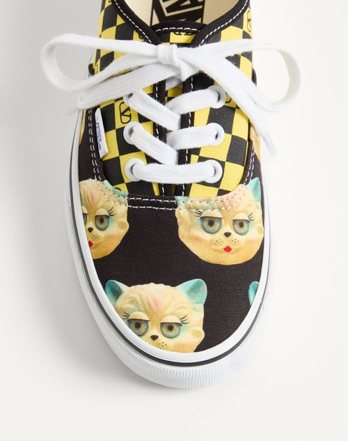 Valentino Garavani - Valentino Garavani And Vans Low-top Fabric Trainer With Vlogo Checkerboard Print And Le Chat De La Maison Print - Black/lemon - Woman - Sneakers