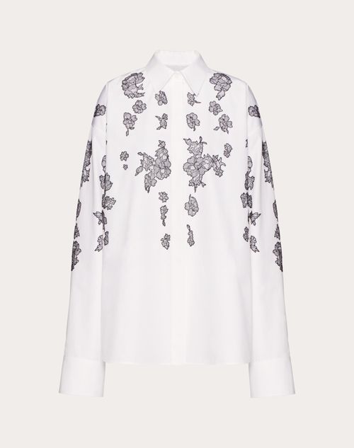 Valentino - Camisa Bordada De Compact Popeline - Blanco / Negro - Mujer - Camisas Y Tops