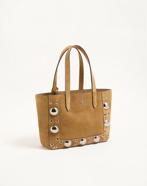 Valentino Garavani - Valentino Garavani Nellcôte Medium Suede Shopping Bag - Havana Beige - Woman - Totes