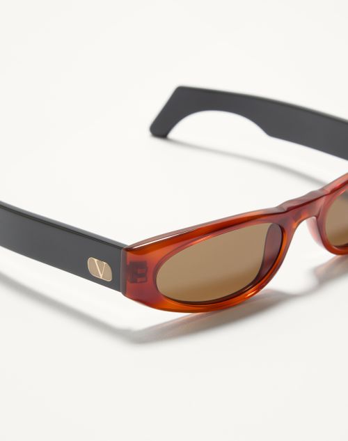 Valentino - Geometric Acetate Eyewear - Havana/brown - Unisex - Eyewear