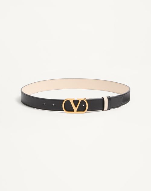 Valentino Garavani - Vlogo Signature Reversible Shiny Calfskin Belt - 30mm / 1.2 In. - Black/butter - Woman - Belts - Accessories