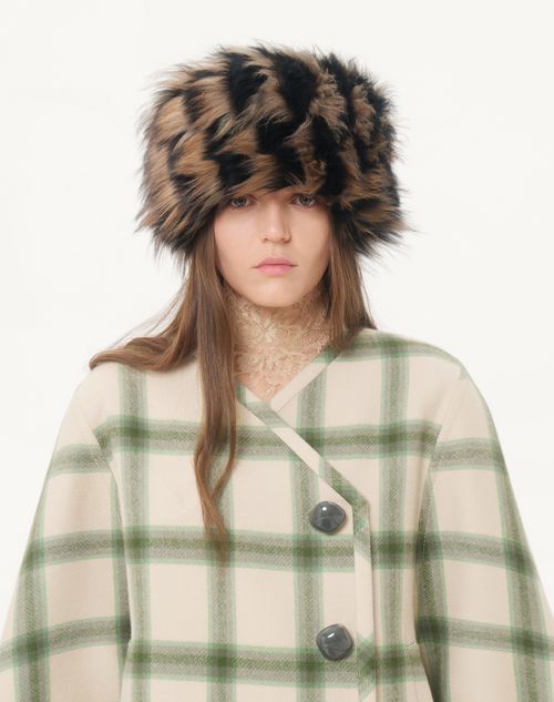 Valentino - Gabán De Macro Window Con Piel De Oveja - Vainilla/verde/marrón - Mujer - Abrigos Y Chaquetas