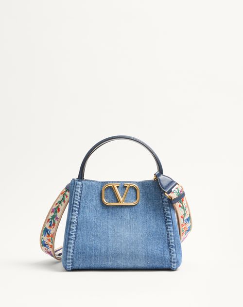 Valentino Garavani - Valentino Garavani Alltime Medium Handbag In Denim With Embroidered Strap - Denim/worker/multicolour - Woman - Top Handle Bags