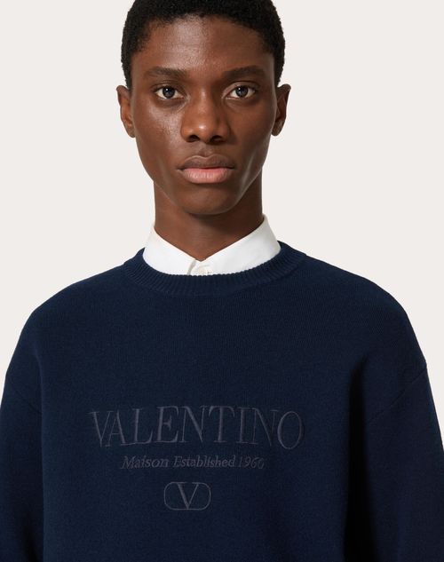 CREWNECK WOOL SWEATER WITH VALENTINO EMBROIDERY