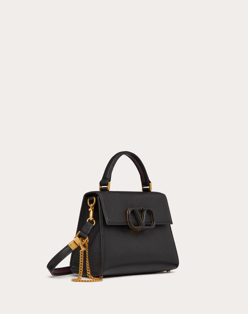 Valentino Garavani - Bolso De Mano Pequeño Vsling De Piel De Becerro Granulada - Negro - Mujer - Bolsos Con Asa Superior