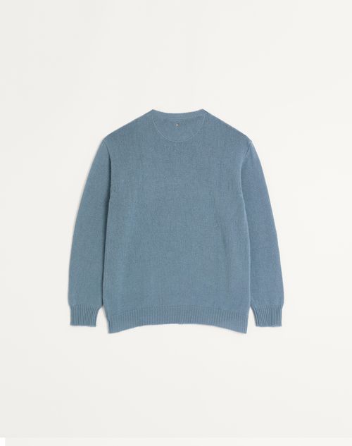 Valentino - Cashmere Crewneck Sweater With Stud - Stone - Man - Knitwear