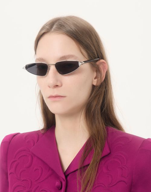 Valentino - Lunettes Œil-de-chat En Métal - Argent/noir/gris - Femme - Lunettes