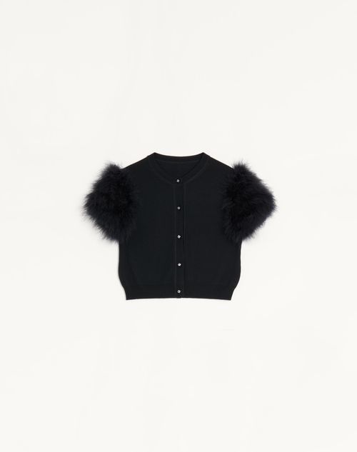 Valentino - Wool Knit Cardigan With Feathers - Black - Woman - Knitwear