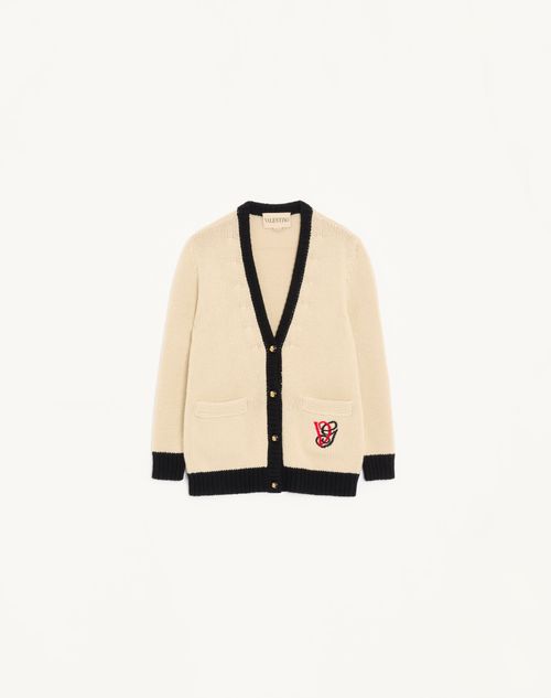Valentino - Embroidered Wool Cardigan - Birch/black - Woman - Knitwear