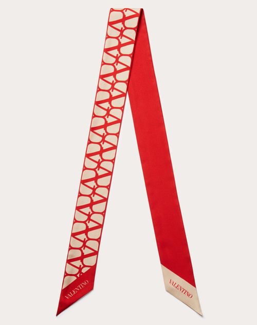 Valentino Garavani - Foulard Bandeau Toile Iconographe En Soie - Beige/rouge - Femme - Accessoires Textiles