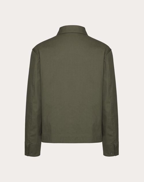 Valentino - Stretch Cotton Canvas Jacket With Metallic V Detail - Olive - Man - Outerwear