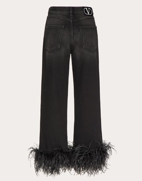 Valentino - Jeans De Mezclilla Con Bordado De Plumas - Negro - Mujer - Mujer