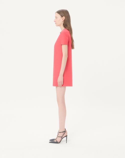 Valentino - Embroidered Crepe Couture Short Dress - Coral/silver - Woman - Dresses