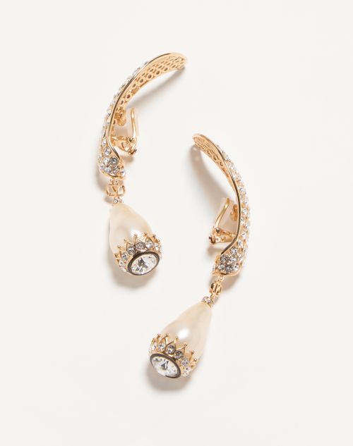 Valentino Garavani - Poetique Des Gouttes Earrings In Metal, Pearl And Swarovski® Crystals - Crystal/cream - Woman - Fashion Jewelry