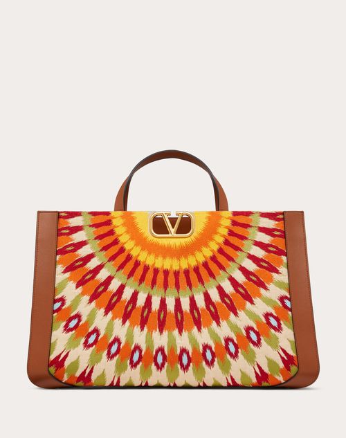 Valentino Garavani - Raffia Handbag With Round Rain Embroidery - Saddle Brown/multicolor - Woman - Totes