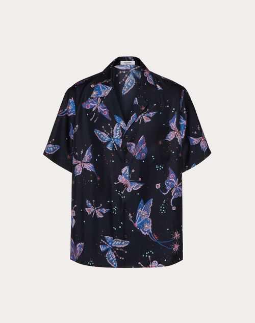Valentino - Silk Shirt With Valentino Utopia Butterfly Print - Navy/multicolor - Man - Man Sale
