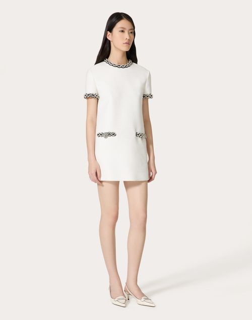 Valentino - Embroidered Crisp Tweed Short Dress - Ivory/black - Woman - Woman Ready To Wear Sale