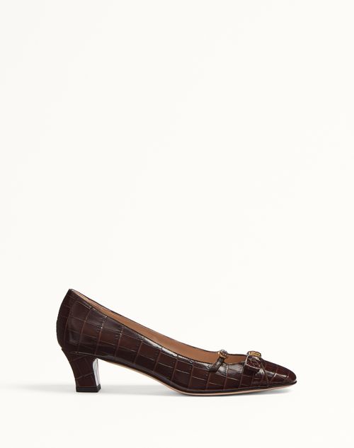 Valentino Garavani - Bowow Décolleté In Printed Calfskin 45mm - Brown - Woman - Shoes