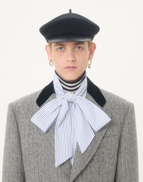 Valentino - Valentino Cotton Poplin Shirt With Scarf Collar And Vlogo Embroidery - Azure/white - Man - Shirts