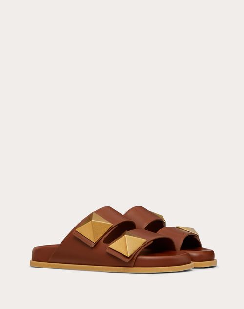 Valentino Garavani - One Stud Calfskin Slide Sandal - Tan Brown - Woman - Shoes