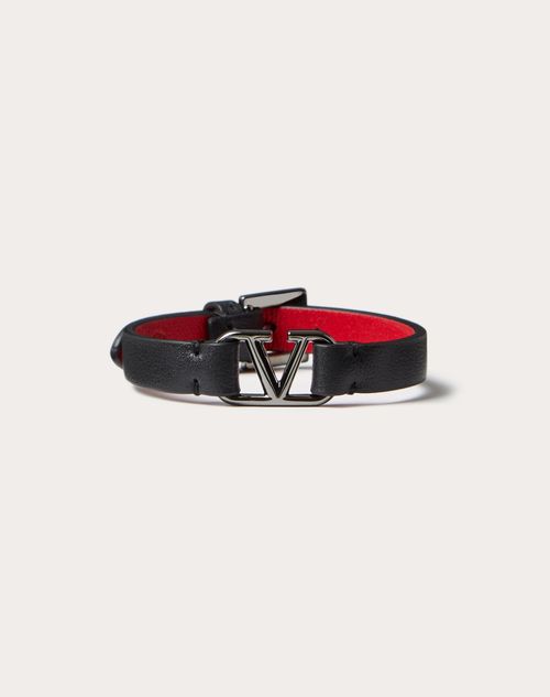Valentino Garavani - Vlogo Signature Leather Bracelet - Black/pure Red - Man - Small Treats