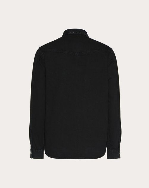 Valentino - Denim Shirt With Black Untitled Studs - Black - Man - Shelve - Mrtw - Untitled