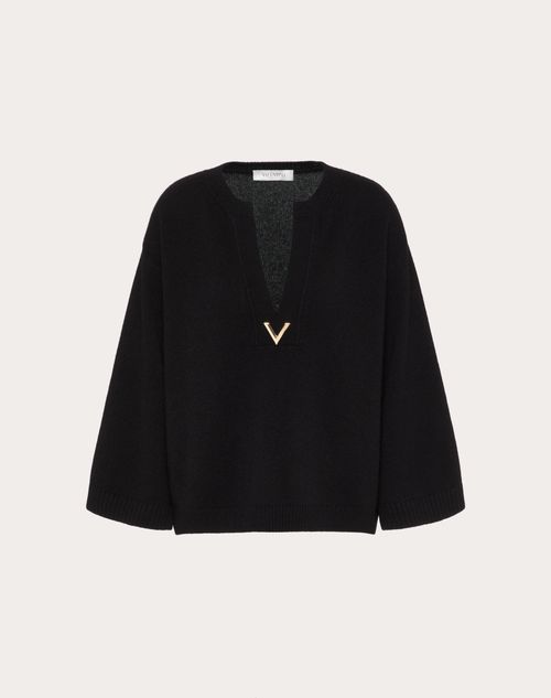 Valentino - Vゴールド カシミア ニットプル - ブラック - ウィメンズ - セーター