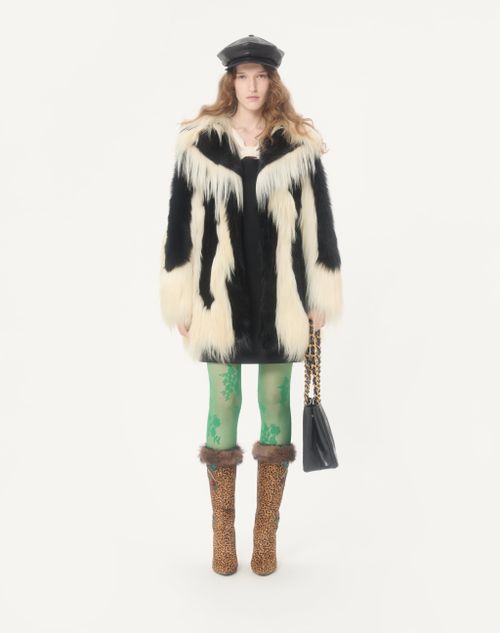 Valentino - Shearling Coat - Black/ivory - Woman - Coats And Outerwear