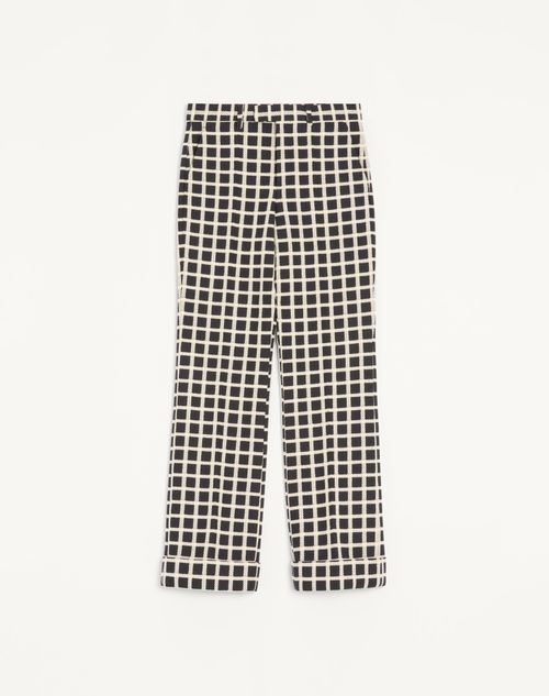 Valentino - Wool Blend Pants With Check Pattern With Turn-up - Black/butter - Man - Pants And Shorts