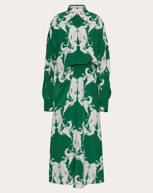 Valentino - Dress In Metamorphos Siren Small Crepe De Chine - Green/ivory - Woman - Woman Ready To Wear Sale