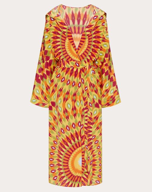 Valentino - Crepe De Chine Coat With Round Rain Print - Orange/multicolor - Woman - Beachwear