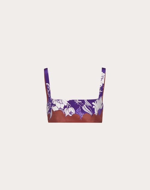 Valentino - Crepe De Chine Bralette With Street Flowers Daisyland Print - Purple/gingerbread/ivory - Woman - Tops