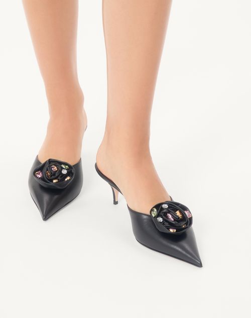 Valentino Garavani - Drip Rose Kidskin Mule With Crystals 55mm - Black - Woman - Pumps And Slingbacks