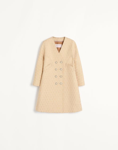 Valentino - Lurex Jacquard Toute La V Coat - Birch/gold - Woman - Coats And Outerwear