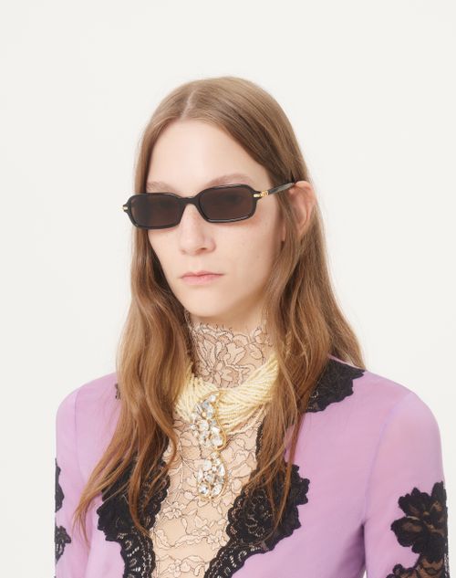 Valentino - Rectangular Acetate Eyewear - Black/grey - Unisex - Eyewear