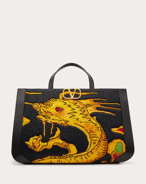 Valentino Garavani - Vlogo Signature Handbag With Drago Re-edition Embroidery - Black/multicolor - Woman - Totes