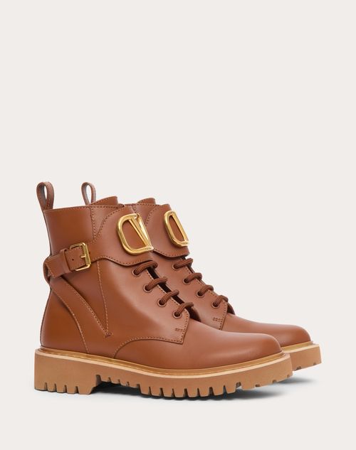 Valentino Garavani - Vlogo Signature Calfskin Combat Boot 35mm / .8 In. - Tan Brown - Woman - Boots