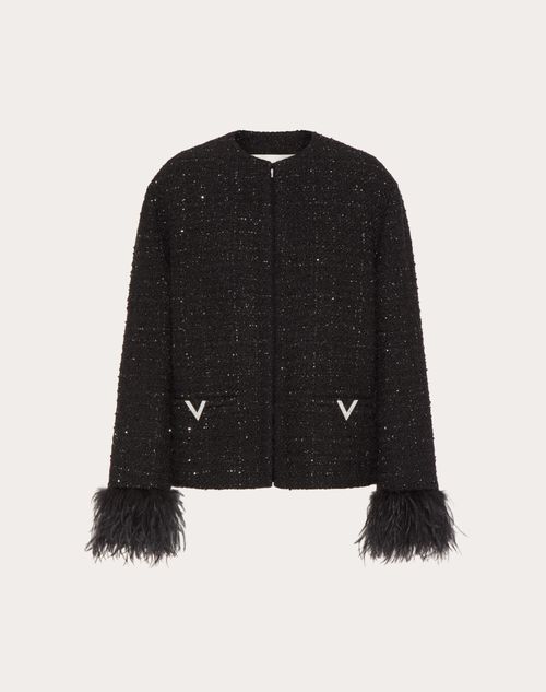 Valentino - 글레이즈 트위드 재킷 - 블랙 - 여성 - 코트 / 아우터웨어