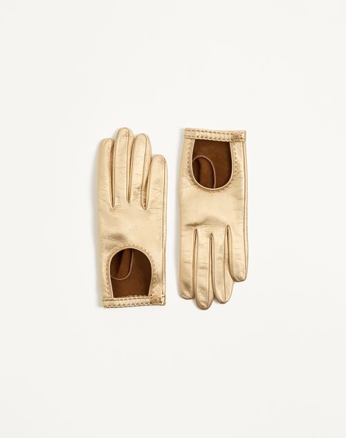 Valentino Garavani - Vlogo Signature Laminated Nappa Gloves - Gold - Woman - Hats And Gloves