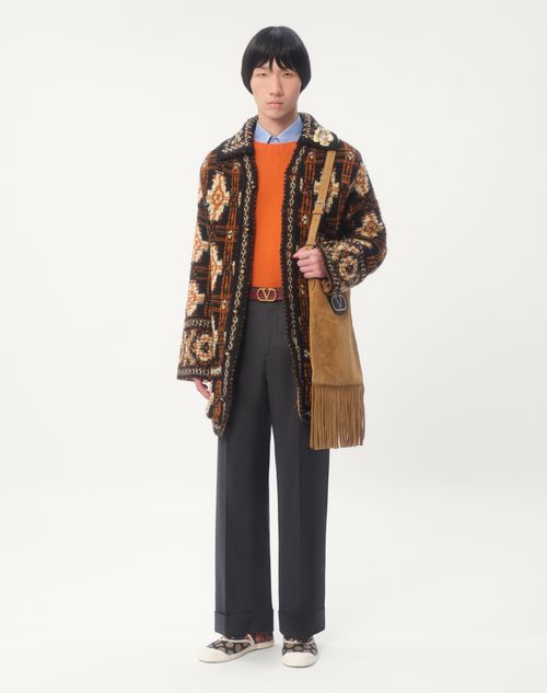 Valentino - Suéter De Lana Shetland Con Cuello Redondo Y Bordado Del Vlogo - Naranja - Hombre - Ropa