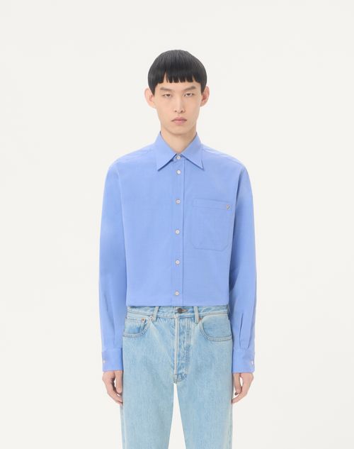 Valentino - Valentino Oxford Cotton Shirt With Vgold - Light Blue - Man - Shirts