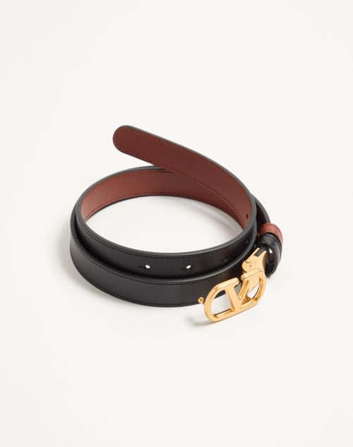 Valentino Garavani - Vlogo Signature Reversible Shiny Calfskin Belt - 20mm / 1.2 In. - Black/deep Caramel - Woman - Belts - Accessories
