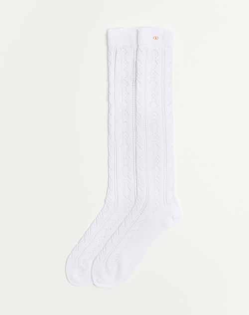 Valentino - Chaussettes En Coton Perforé Avec Vlogo - Blanc - Homme - Accessoires Textiles