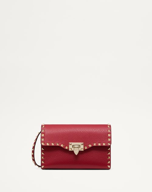 Valentino Garavani - Kleine Crossbody Bag Rockstud Aus Gekörntem Kalbsleder - Rosso V. - Frau - Rockstud - Bags