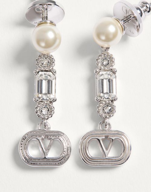 Valentino Garavani - Ovalette Metal, Pearl And Swarovski® Crystal Earrings - Rhodium - Woman - Jewellery