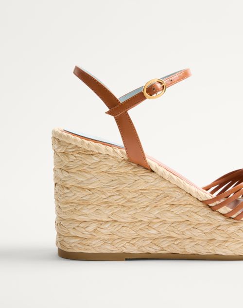 Valentino Garavani - Royal Wedge Kidskin Sandal 100mm - Roasted Pecan - Woman - Espadrilles And Wedges
