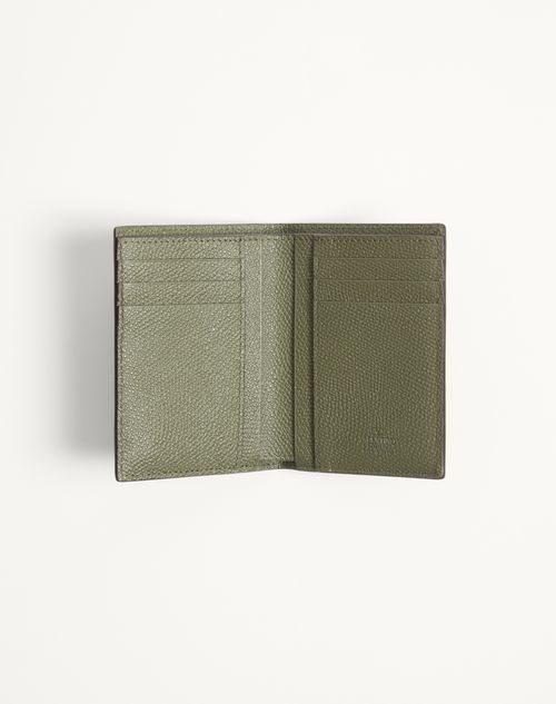 Valentino Garavani - Valentino Garavani Vlogo Signature Cardholder In Grainy Calfskin - Military Green - Man - Wallets And Small Leather Goods